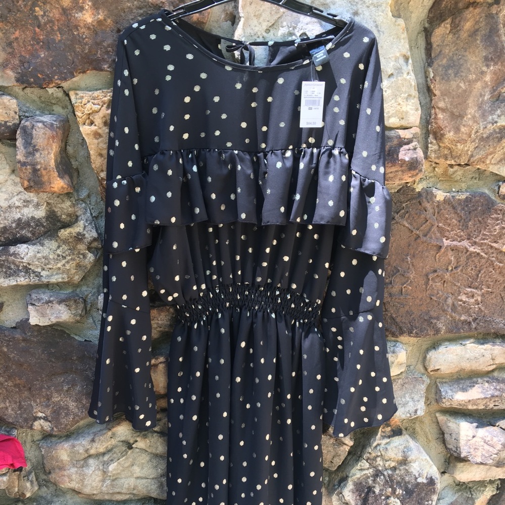 Ashley Stewart NWT ruffle dress black and gold size 14/16